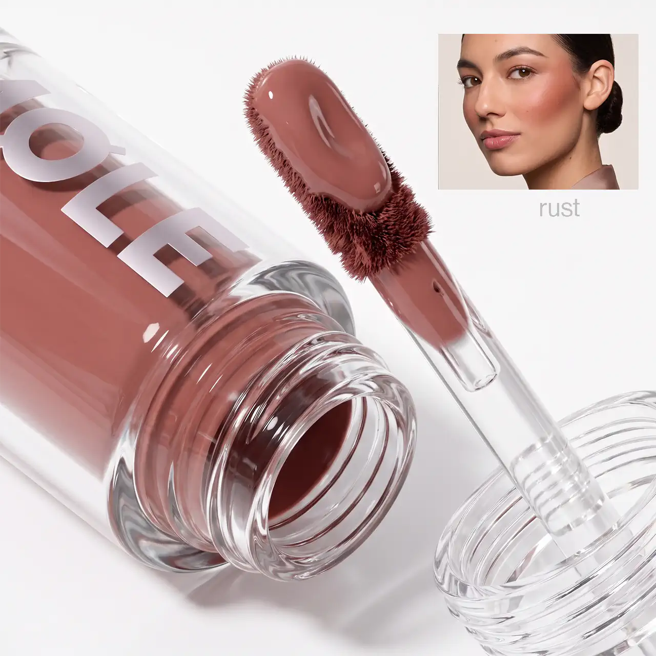 MQLE Glow Wardrobe 6'lı Işıltılı Likit Allık Seti – RUST tonu ve yanakta görünümü