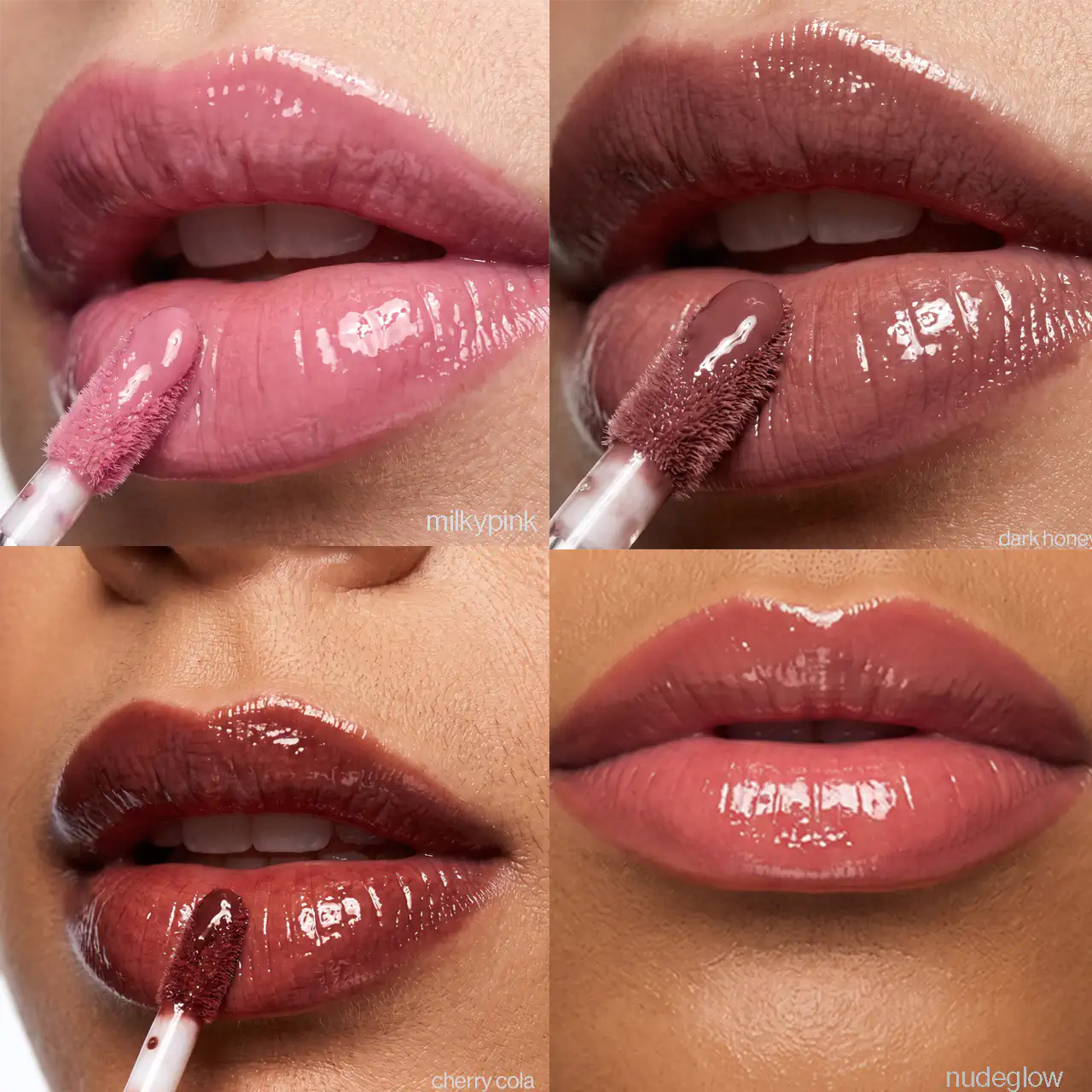 MQLE Gloss Drop 4'lü Hypergloss Seti – Cherrycola, Darkhoney, Milkypink ve Nudeglow Hypergloss dörtlüsü