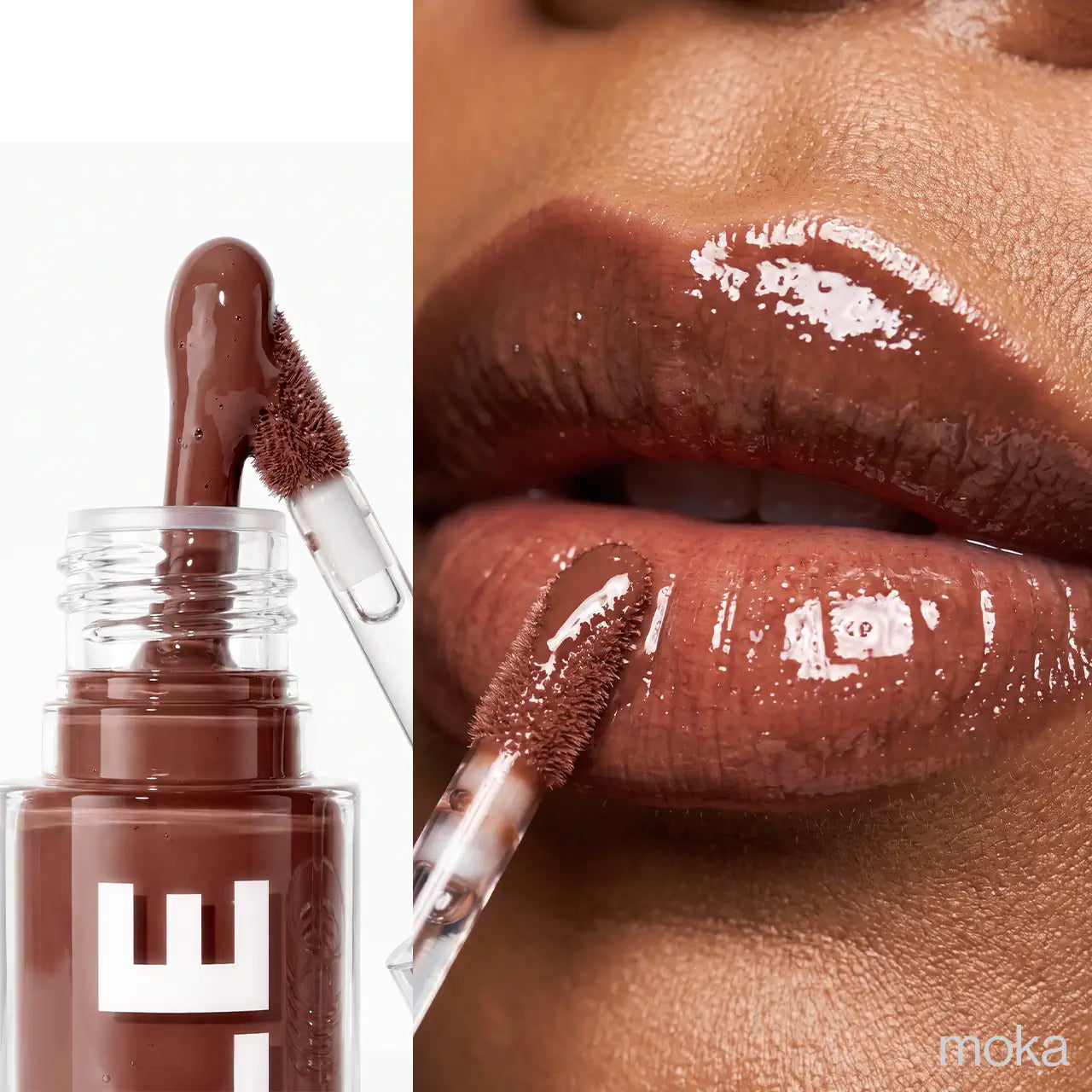 MQLE Melt & Shine 2'li Ruj ve Dudak Parlatıcısı Seti – Mocha Mood Melt & Shine dudak görünümü