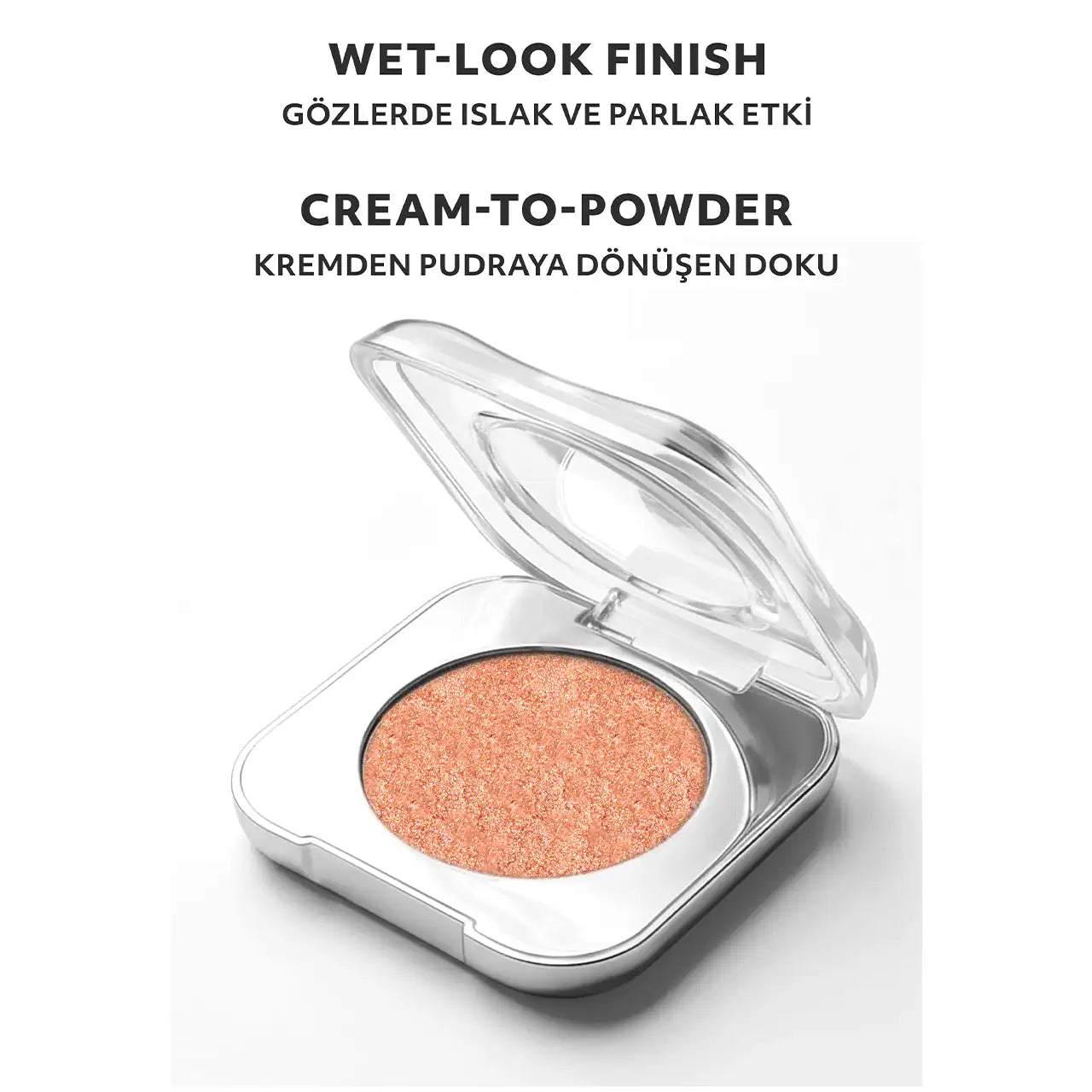 MQLE Apricot Glaze 2'li Göz ve Yanak Makyaj Seti – MOLTEN Pure Pigment ürünü ve ışıltı doku görseli
