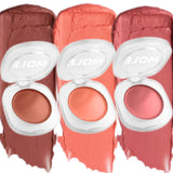 MQLE Velvet Blush 3'lü Krem Allık Seti – Spice, Peach, Cocoa Velvet Blush tonlarının yanak görünümleri