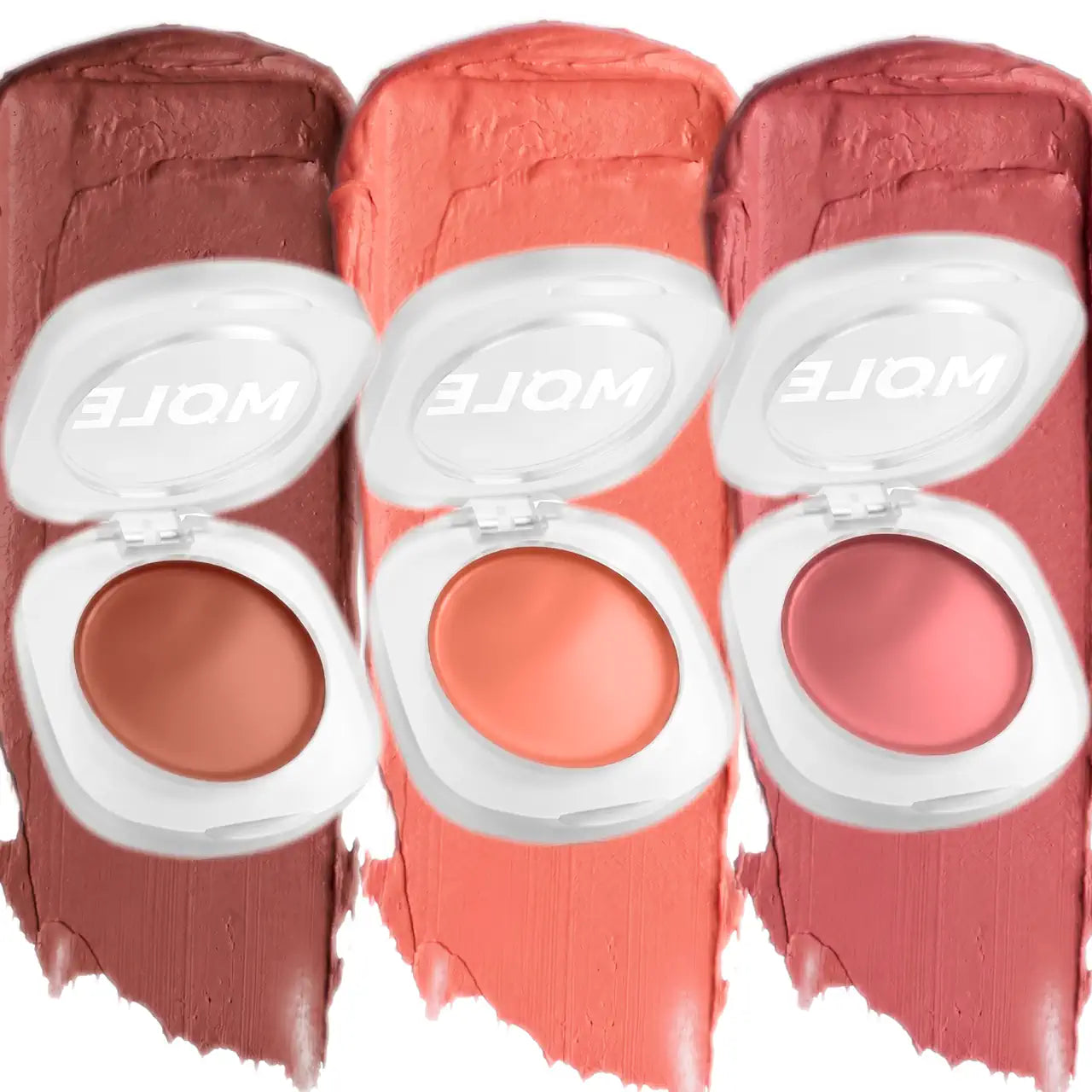 MQLE Velvet Blush 3'lü Krem Allık Seti – Spice, Peach, Cocoa Velvet Blush tonlarının yanak görünümleri